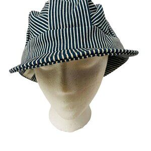 Vintage Train Conductor Adult Hat Blue White Made in USA 100% Cotton